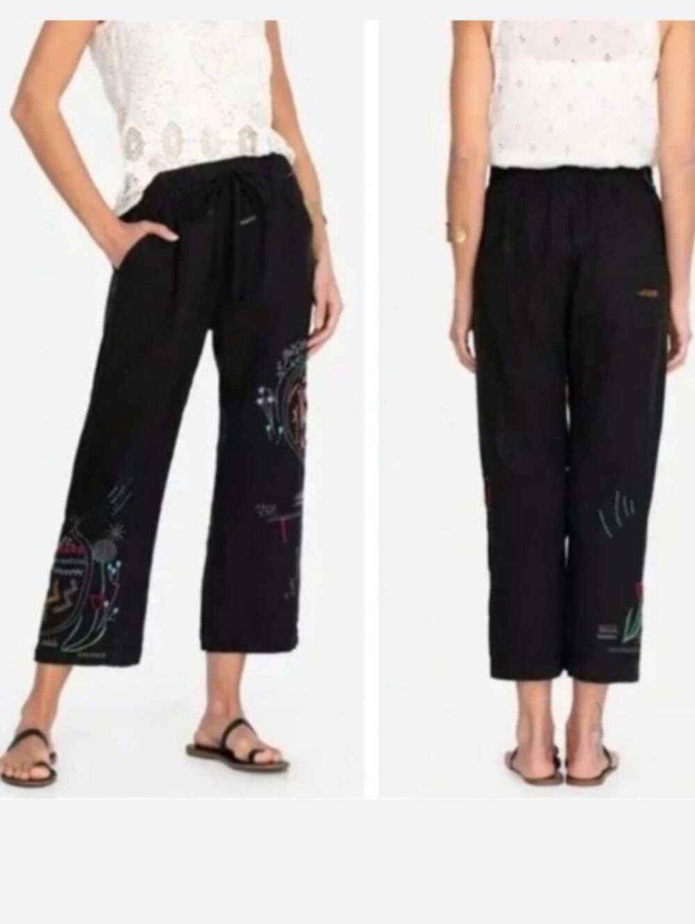 Johnny Was Linen Cropped Pants, L, EUC